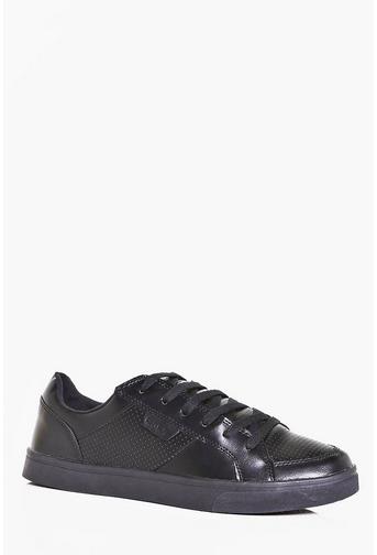 PU Lace Up Trainers With Perforated Panels