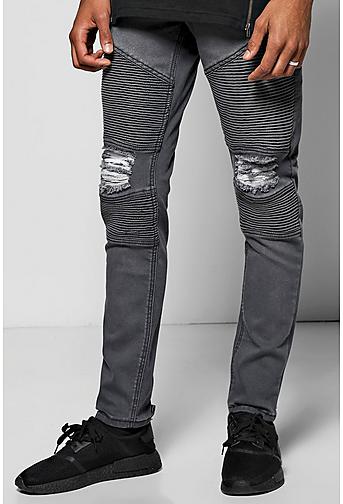 Skinny Fit Biker Jeans With All Over Rips