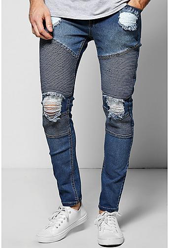 Skinny Fit Biker Jeans With All Over Rips