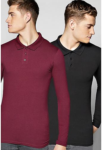 Long Sleeve Muscle Fit Polo 2 Pack