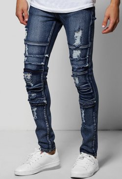 Stretch Skinny Fit Multi Panelled Washed Jeans
