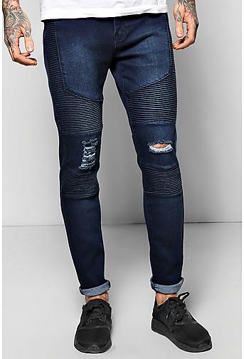 Skinny Fit Stretch Jeans With Heavy Biker Detail