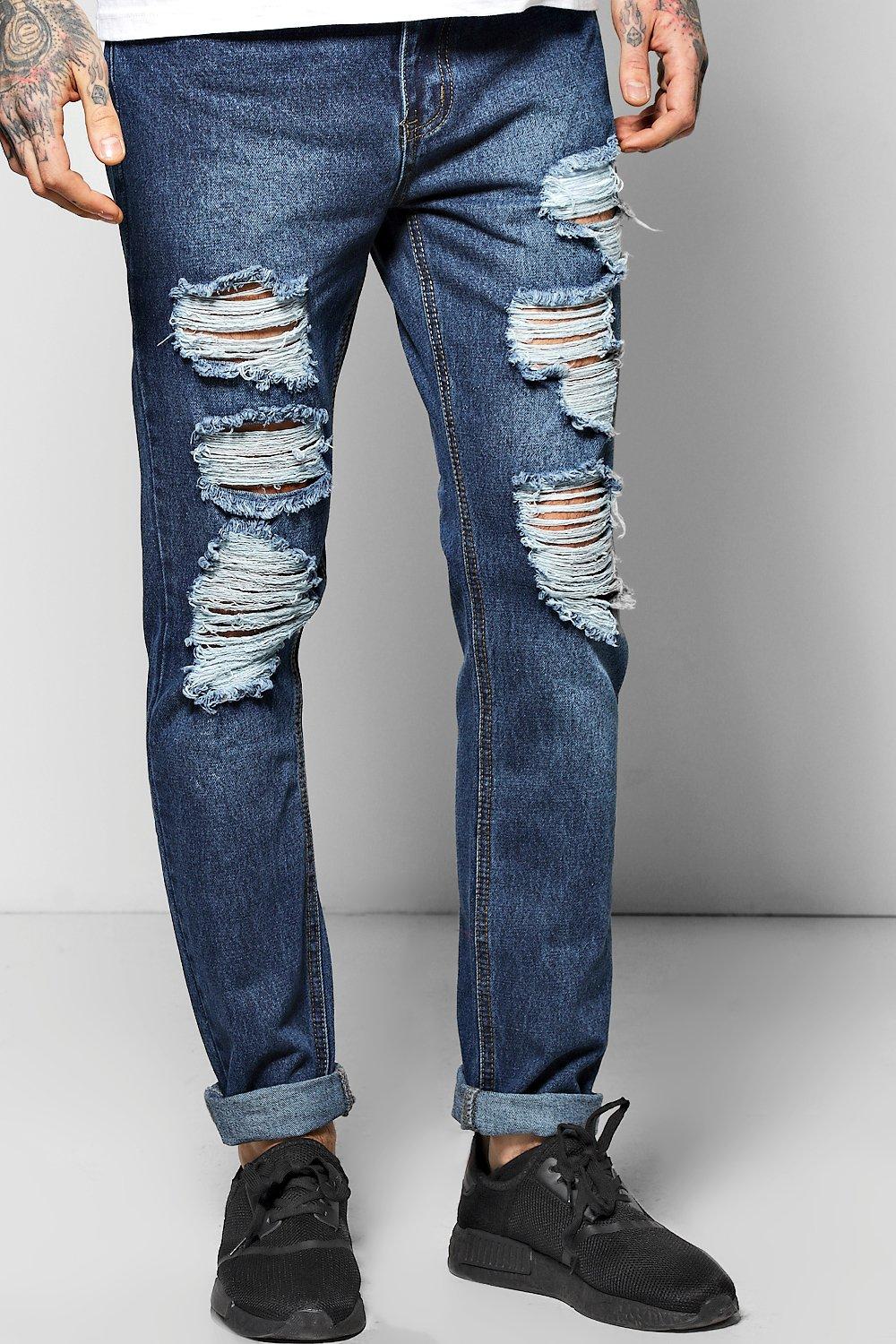 Boohoo Mens Skinny Fit Jeans With Extreme Rips eBay