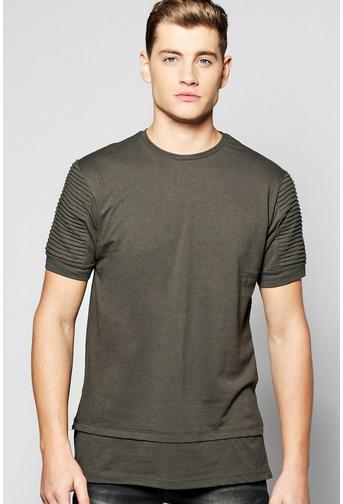 Longline T Shirt With Biker Pleated Sleeves