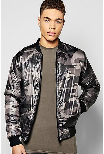 Diamond Quilted Padded Camo Bomber Jacket