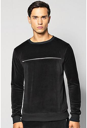 Velour Sweatshirt With Zip Chest