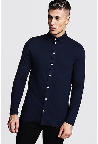 Button Through Long Sleeve Jersey Shirt