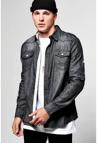 Washed Long Sleeve Denim Shirt