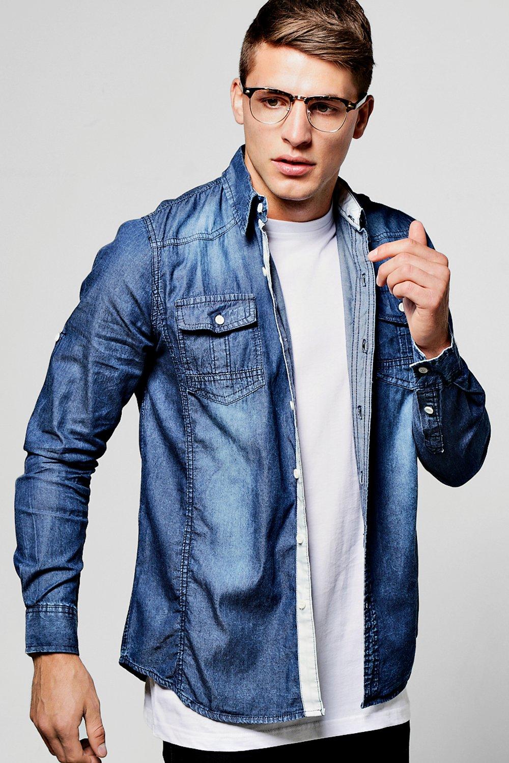 Washed Long Sleeve Denim Shirt