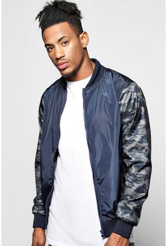 Lined Nylon MA1 Bomber Jacket with Camo Sleeves