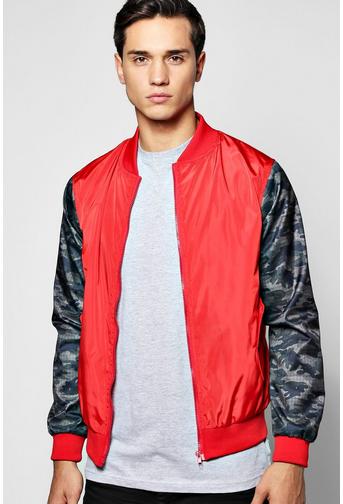 Lined Nylon MA1 Bomber Jacket with Camo Sleeves