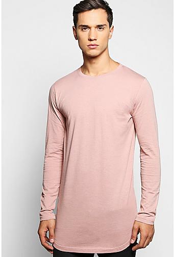 Long Sleeve Longline T Shirt with Scoop Hem