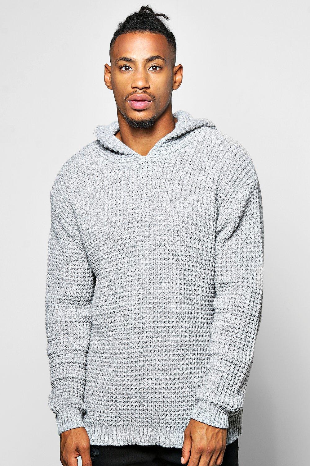 Grey Waffle Stitch Knitted Hoodie Boohoo