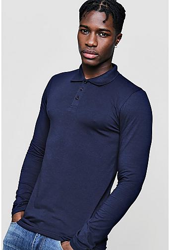 Long Sleeve Muscle Fit Polo In Jersey
