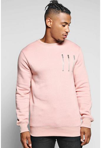 Crew Neck Panel Sweatshirt With Zip Detail