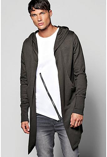 Longline Hooded Cardigan With Extended Cuff