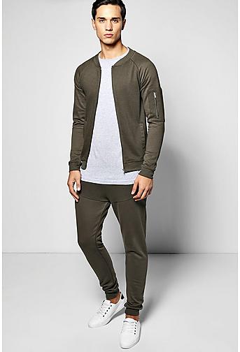 Skinny Fit Ribbed Bomber Tracksuit