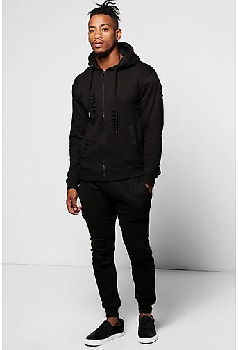 Skinny Fit Distressed Hooded Tracksuit