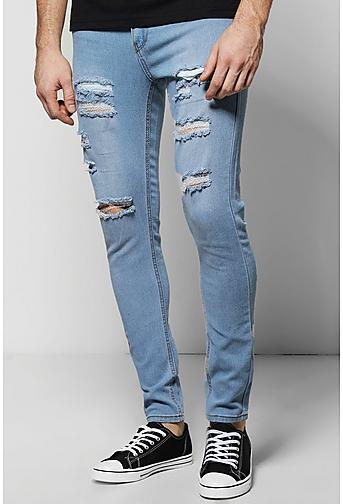 Pale Blue All Over Ripped Skinny Fit Jeans
