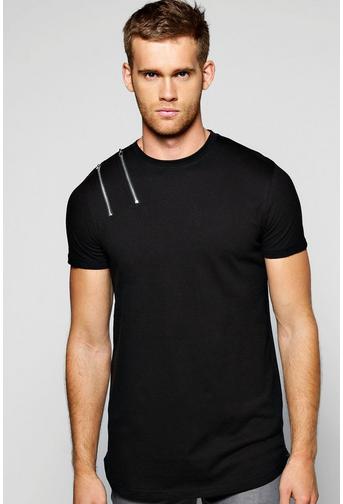 Skater Fit Zip T Shirt With Scoop Hem