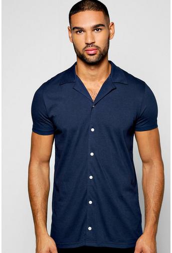 Short Sleeve Revere Collar Jersey Shirt