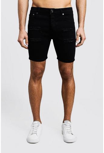 Skinny Fit Distressed Denim Shorts