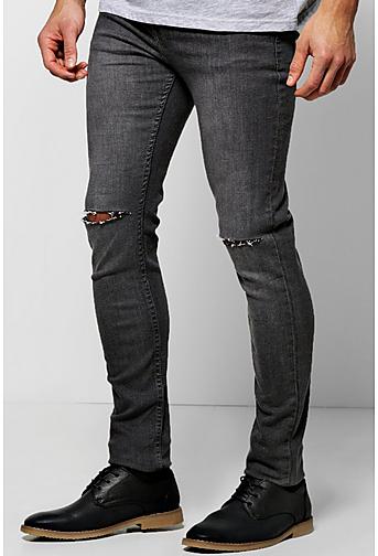 Grey Ripped Knee Super Skinny Jeans