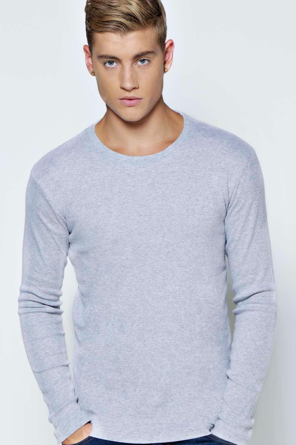 Boohoo Mens Long Sleeve Crew Neck Ribbed T Shirt