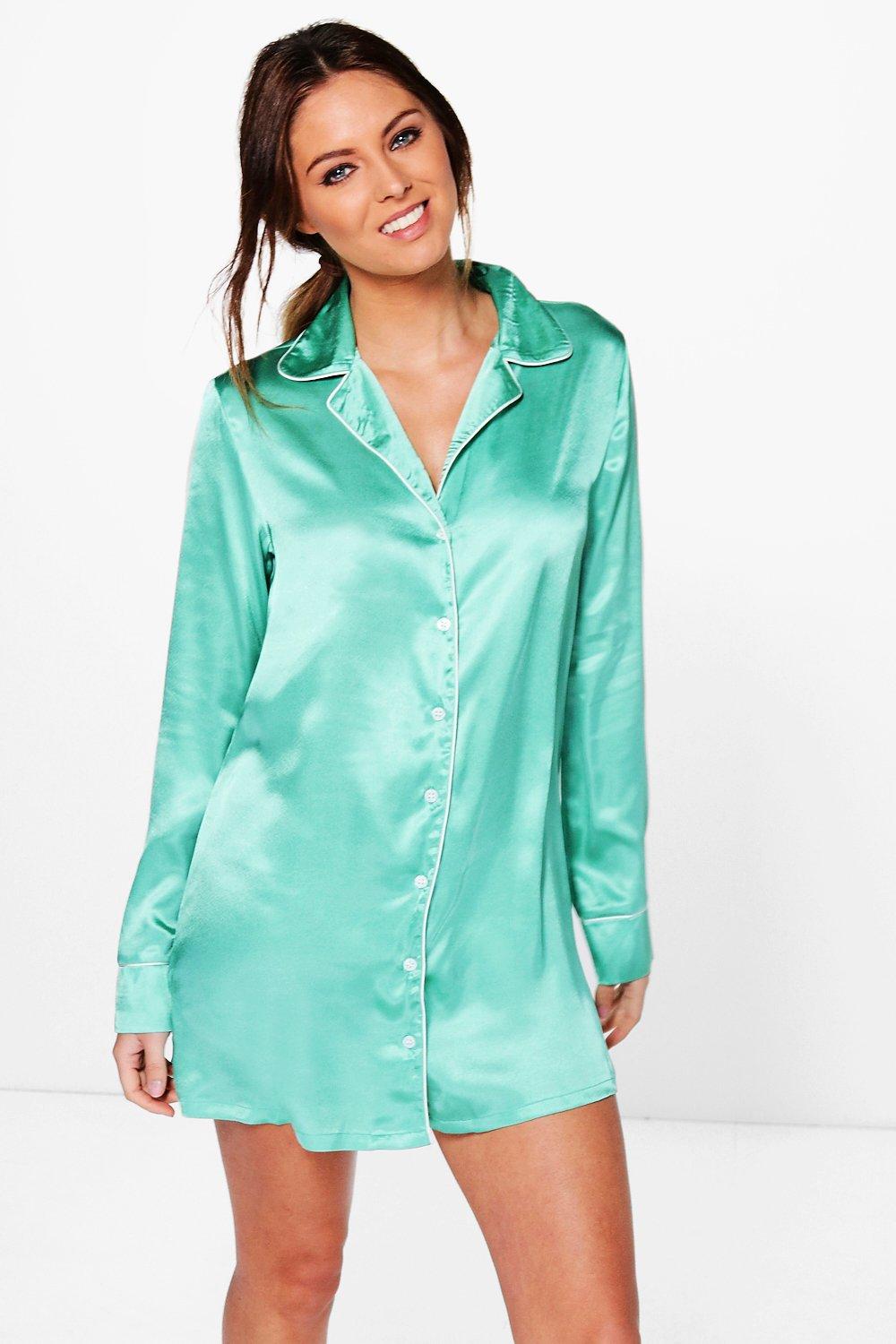 white satin shirt dress