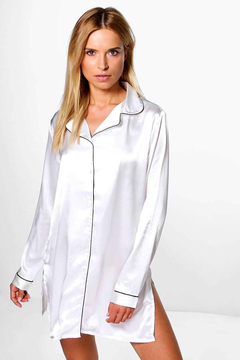 Boohoo Womens Maisy Satin Button Through Night Shirt 