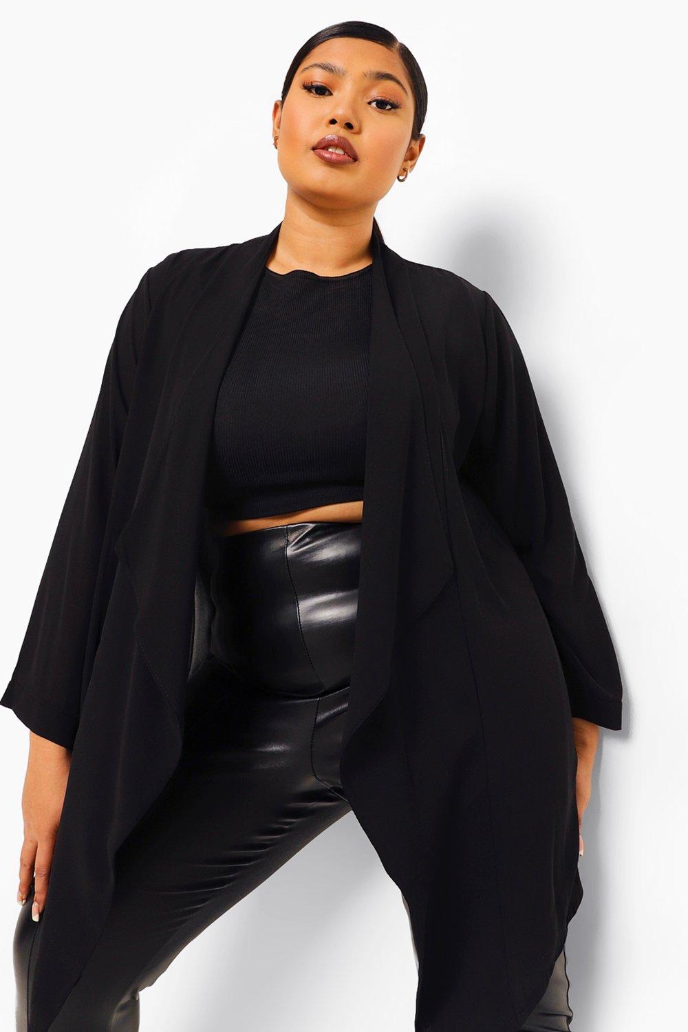 boohoo Womens Plus Waterfall Duster - Black - 18, Black
