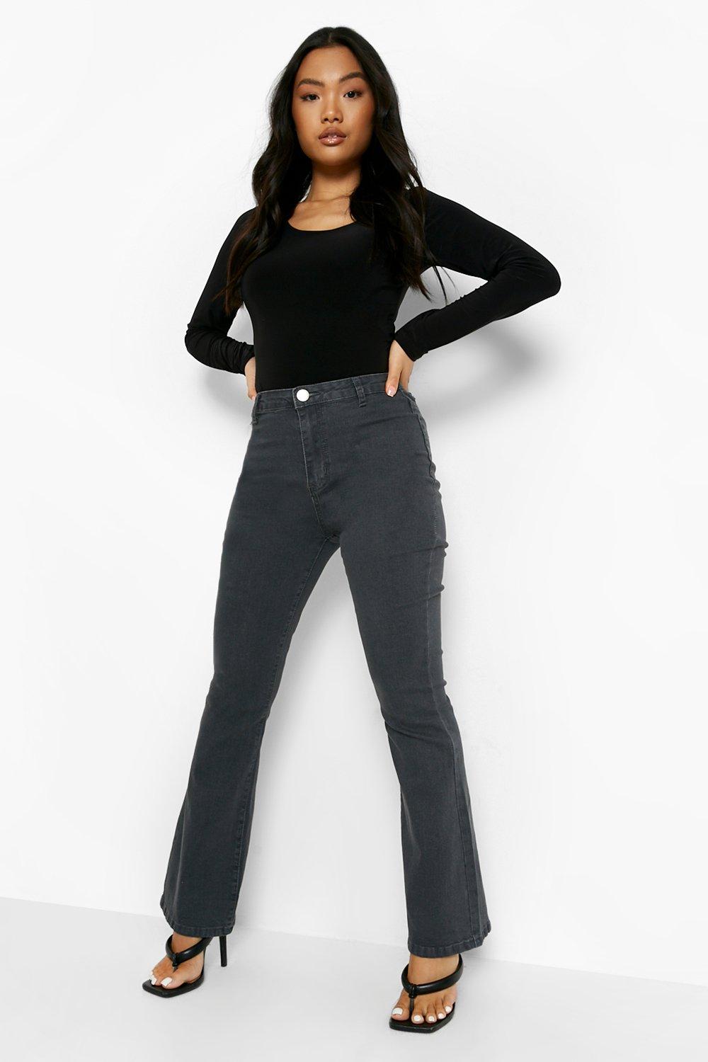 Boohoo Petite Disco Spijkerbroek Met Hoge Taille En Wijde Pijpen, Grey