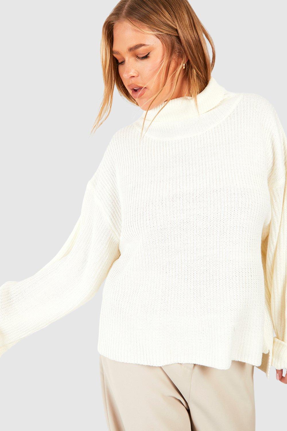 Image of Maglione Plus Size oversize a collo alto in maglia spessa, Avena