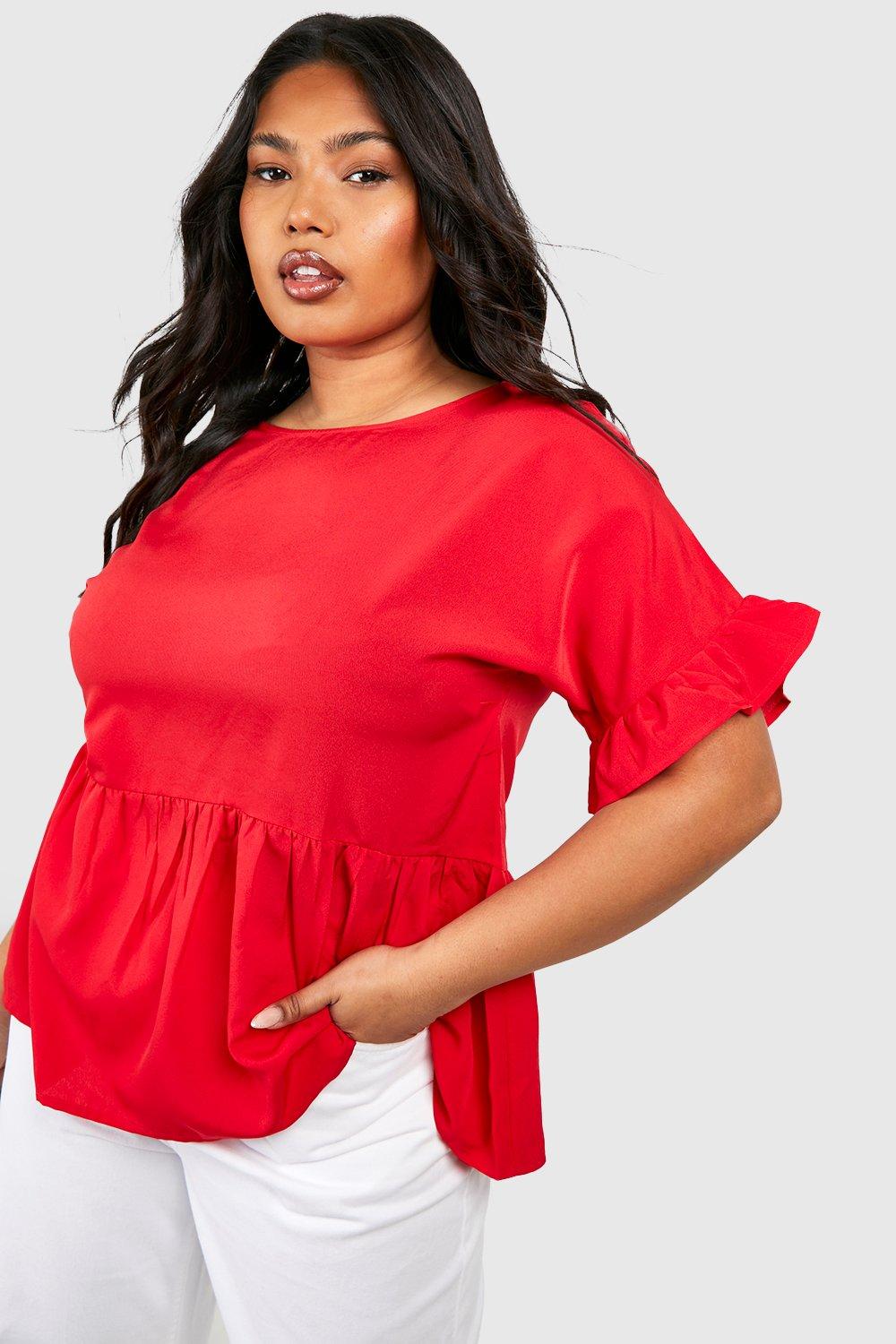 Plus Criss Cross Back Smock Top, Red