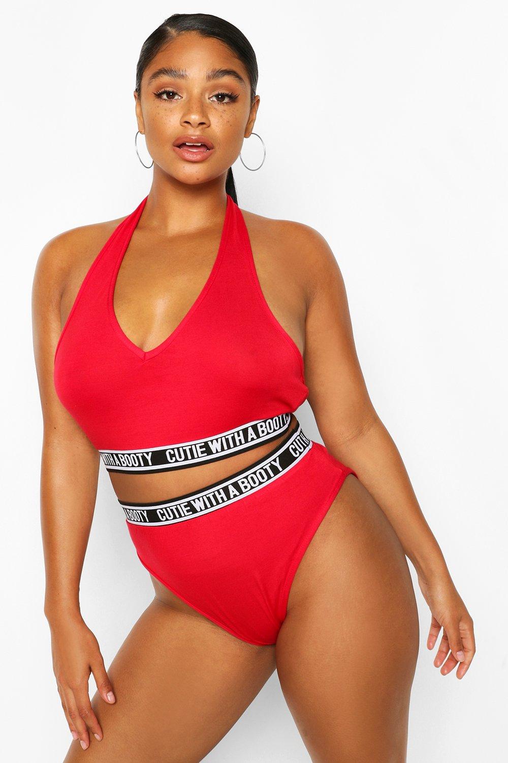 Plus - Cutie With A Booty Set Med V-Ringad Topp, Red