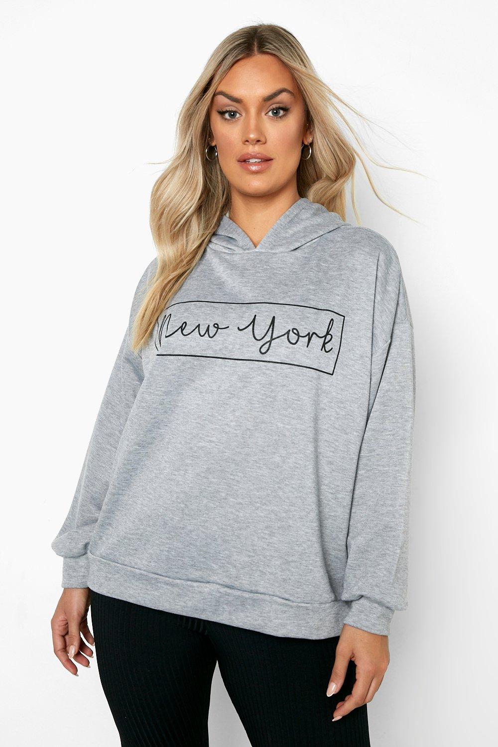Plus - New York Oversize Sweatshirt Med Huva, Grey