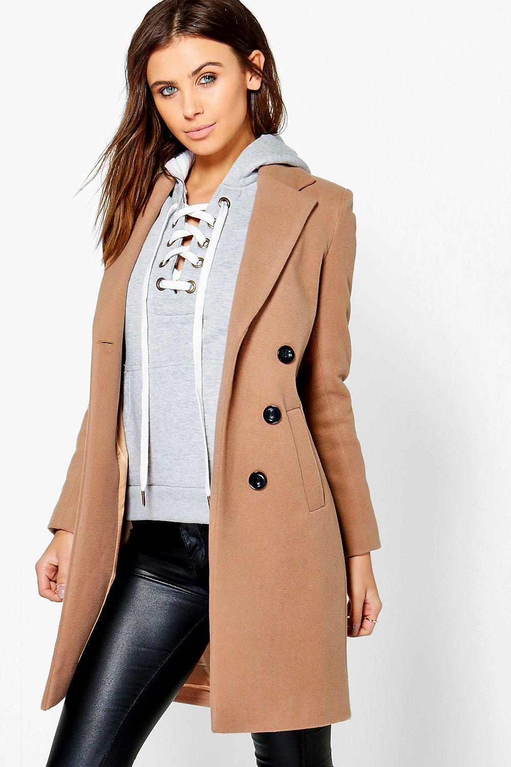 boohoo Womens Petite Double Breasted Camel Duster Coat - Beige - 8, Beige