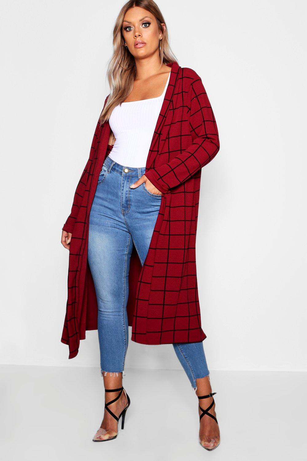 boohoo Womens Plus Windowpane Check Duster - Red - 22, Red
