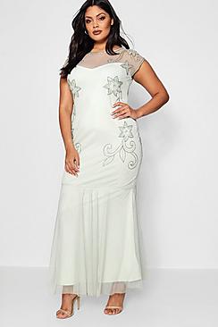 Plus Lorna Boutique Embellished Fishtail Maxi Dress