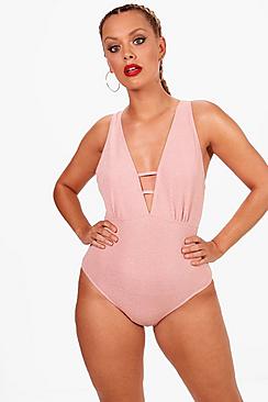 Plus Penny Textured Plunge Strap Swimsuit