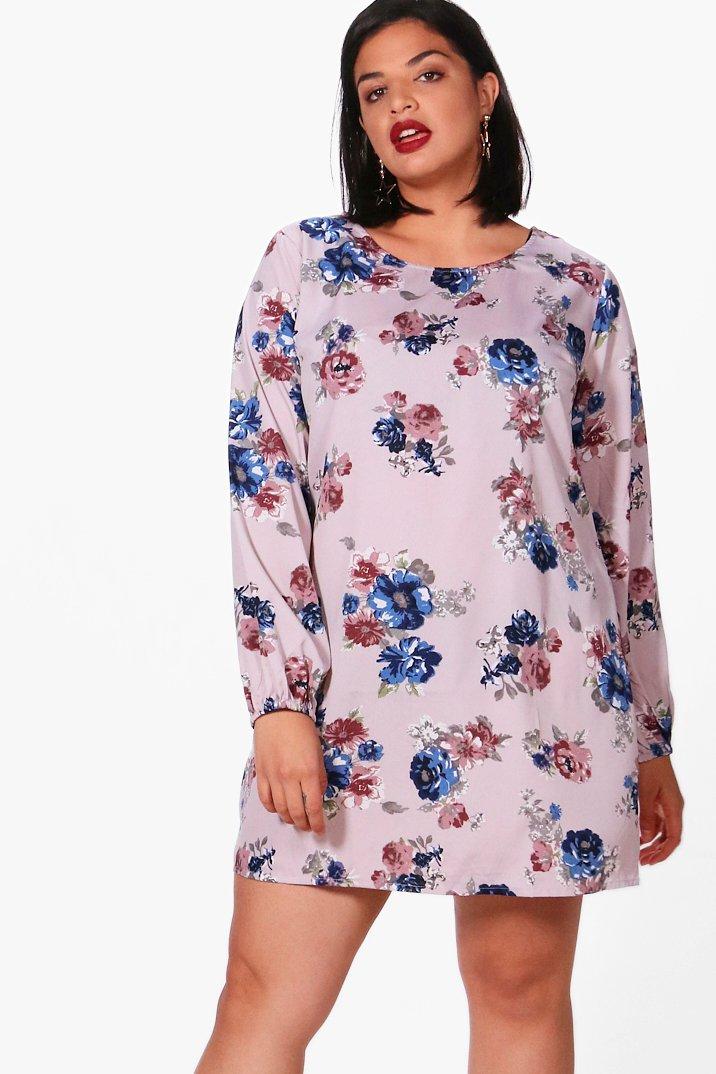 Plus Sasha Floral Printed Shift Dress Boohoo