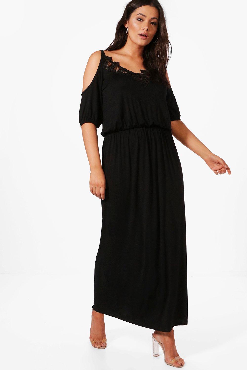 Boohoo Womens Plus Faith Lace Cold Shoulder Maxi Dress | eBay