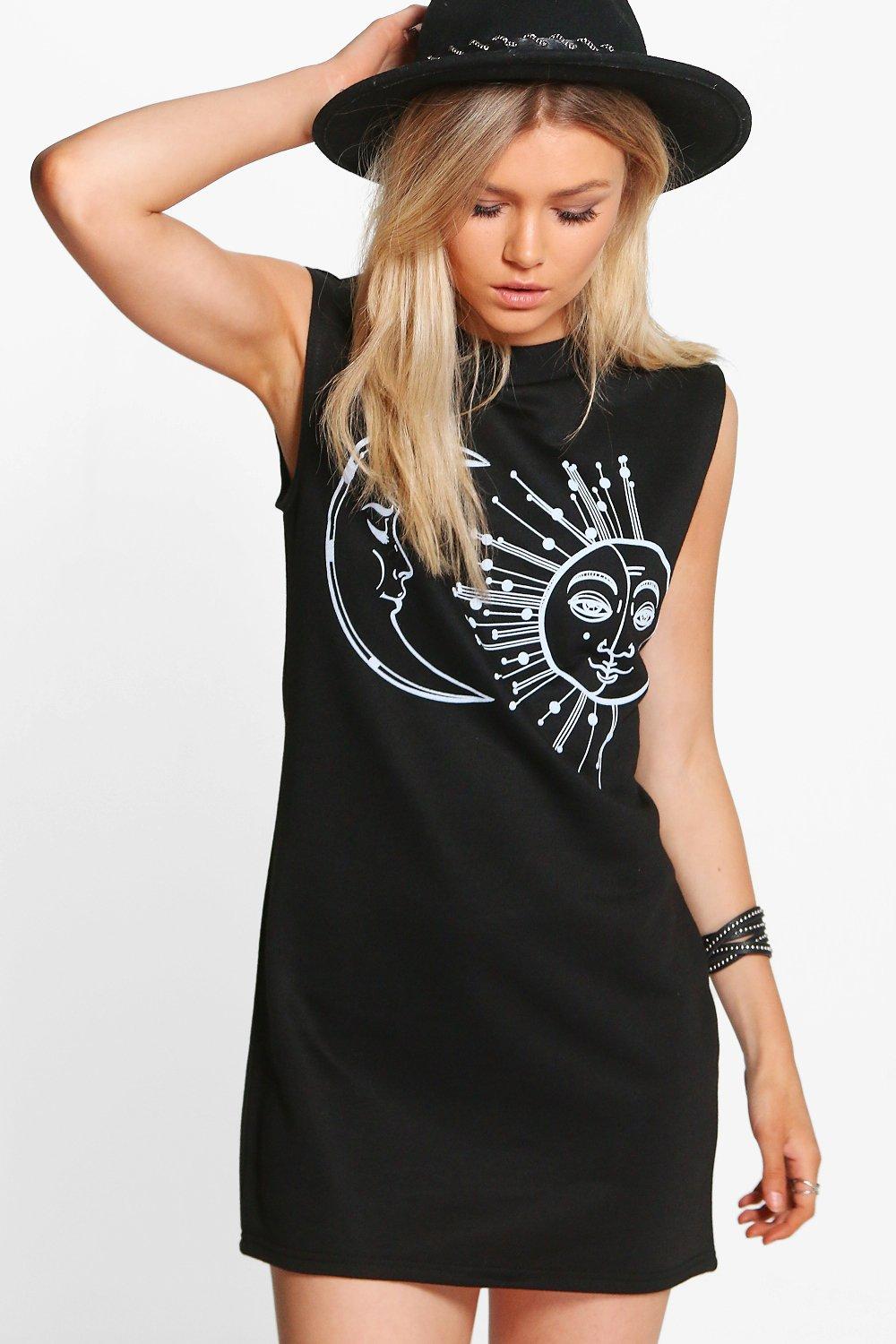 Petite Eve Sun + Moon Print Sleeveless Sweat Dress