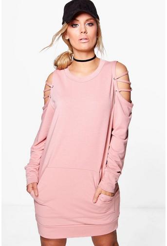Plus Ella Lace Up Sleeve Pocket Detail Sweat Dress