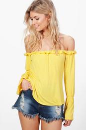 Petite Ivy Ruffle Off The Shoulder Top