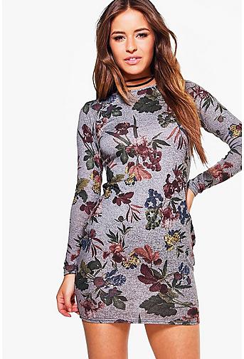 Petite Lucy Floral Printed Knitted Bodycon Dress