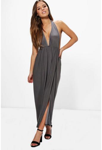 Petite Laurie Plunge Neck Halterneck Maxi Dress