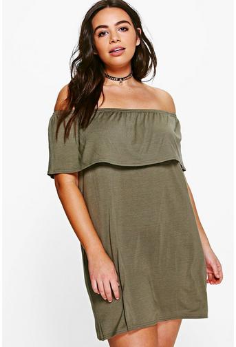 Plus Caitlin Off The Shoulder Ruffle Shift Dress