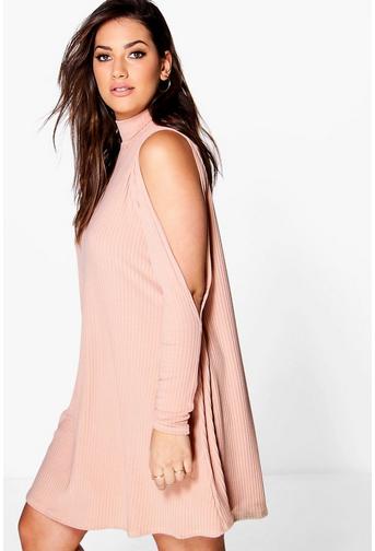 Plus Esme Open Shoulder Ribbed Swing Dress