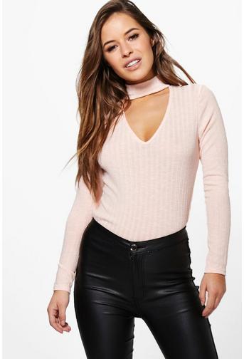 Petite Melanie Cut Out High Neck Knitted Top